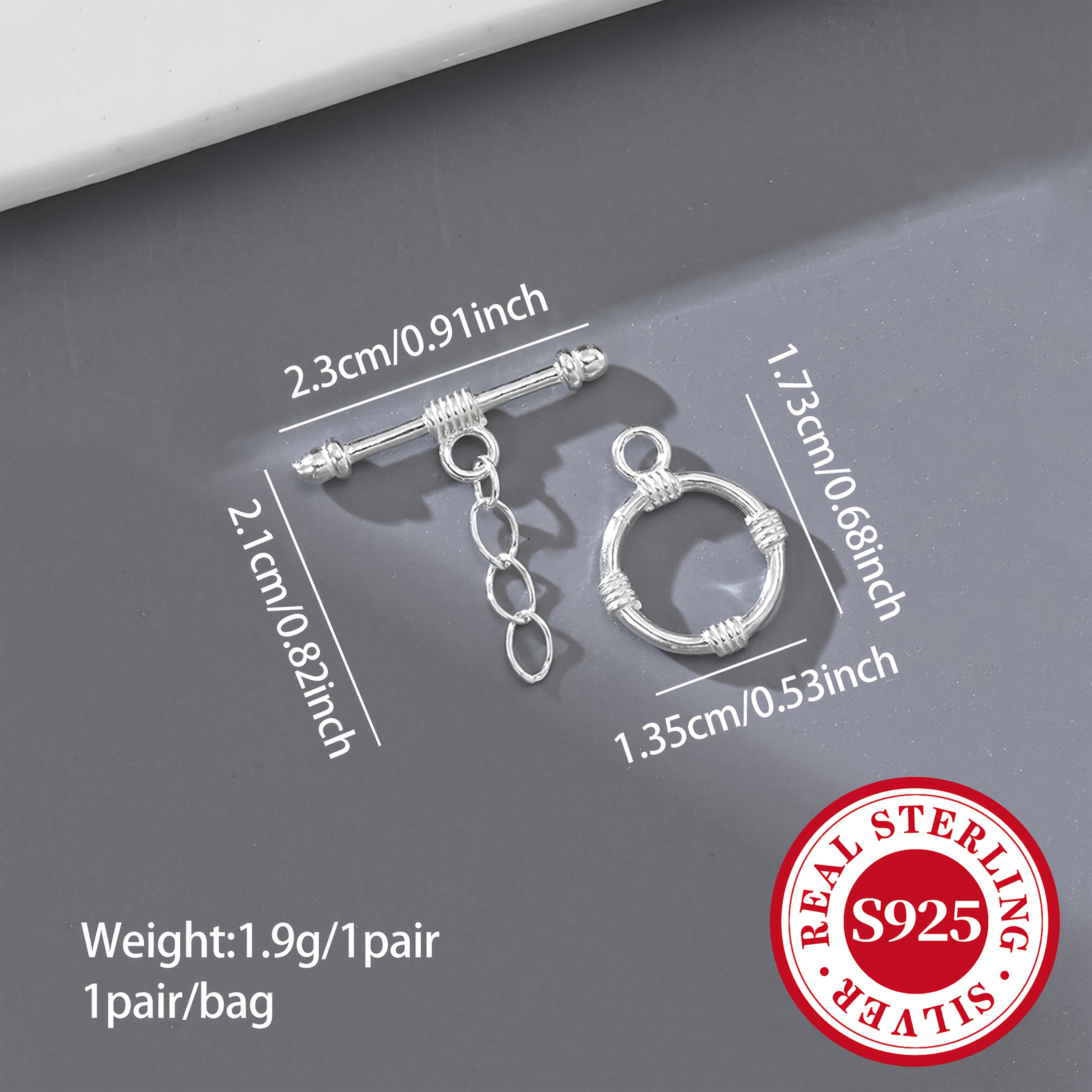 S925 Sterling Silver Round OT Clasp Accessories, 1 Pair Pack